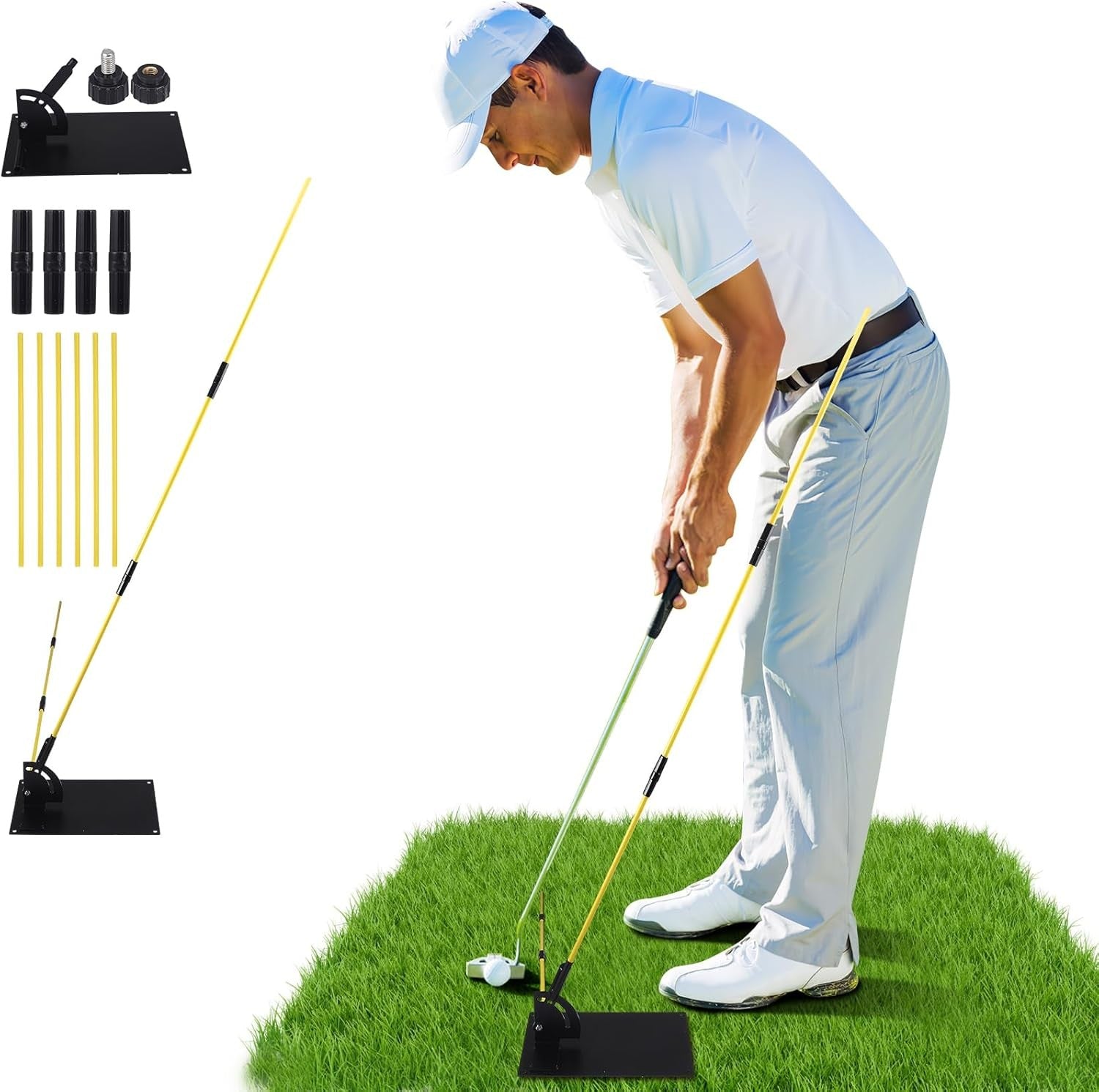 Golf Swing Trainer Alignment Stick Set 2x 1M Rods Holder