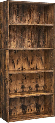 5 Tier Wooden Bookcase Tall Storage Display Book Shelf for Living Room Rustic