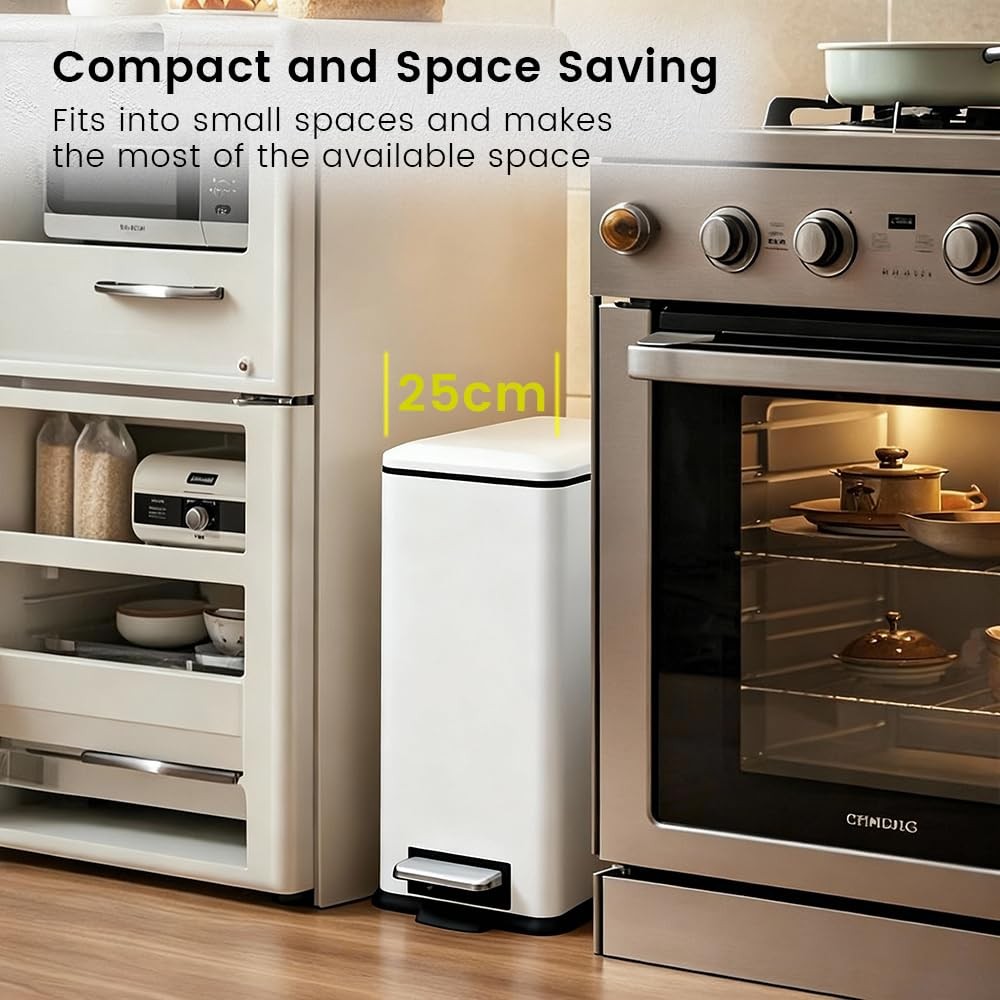 30L Kitchen Pedal Bin Soft Close Stainless Steel White