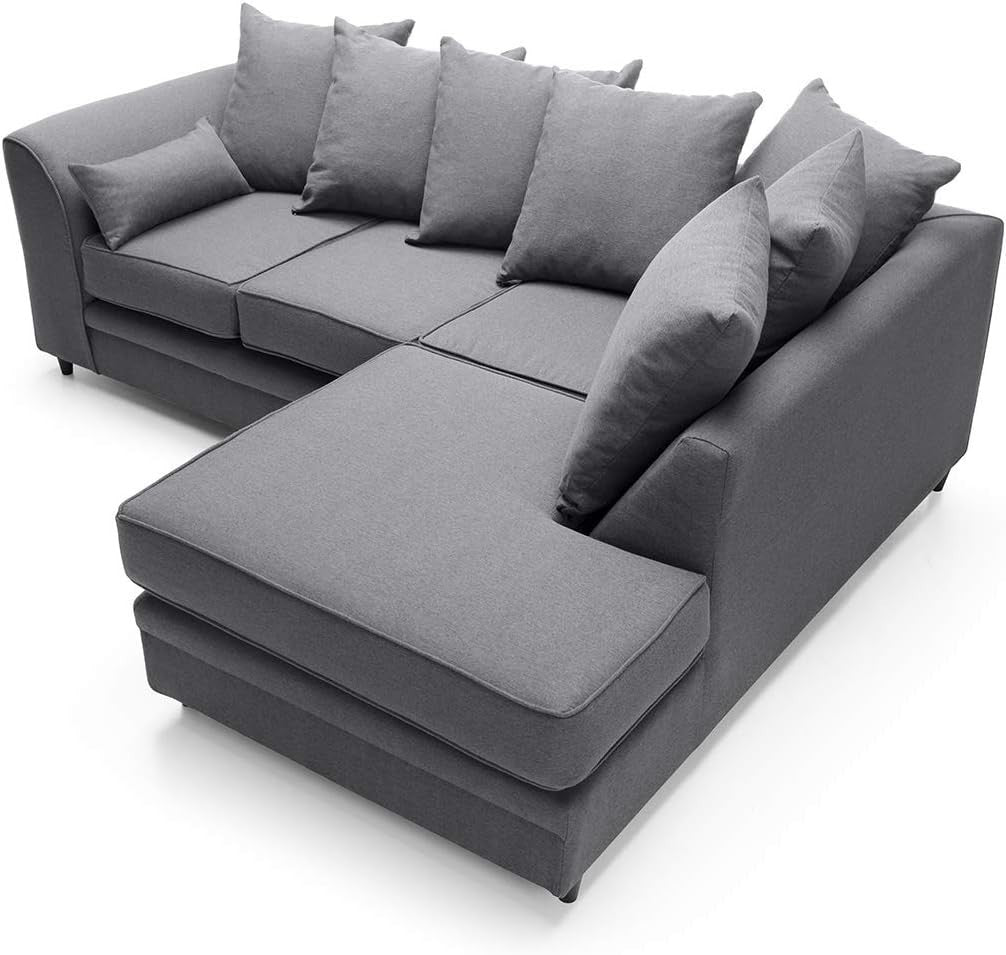 Dark Grey 4-Seater L Shape Corner Sofa Brushed Cotton Cushions Durable Wood