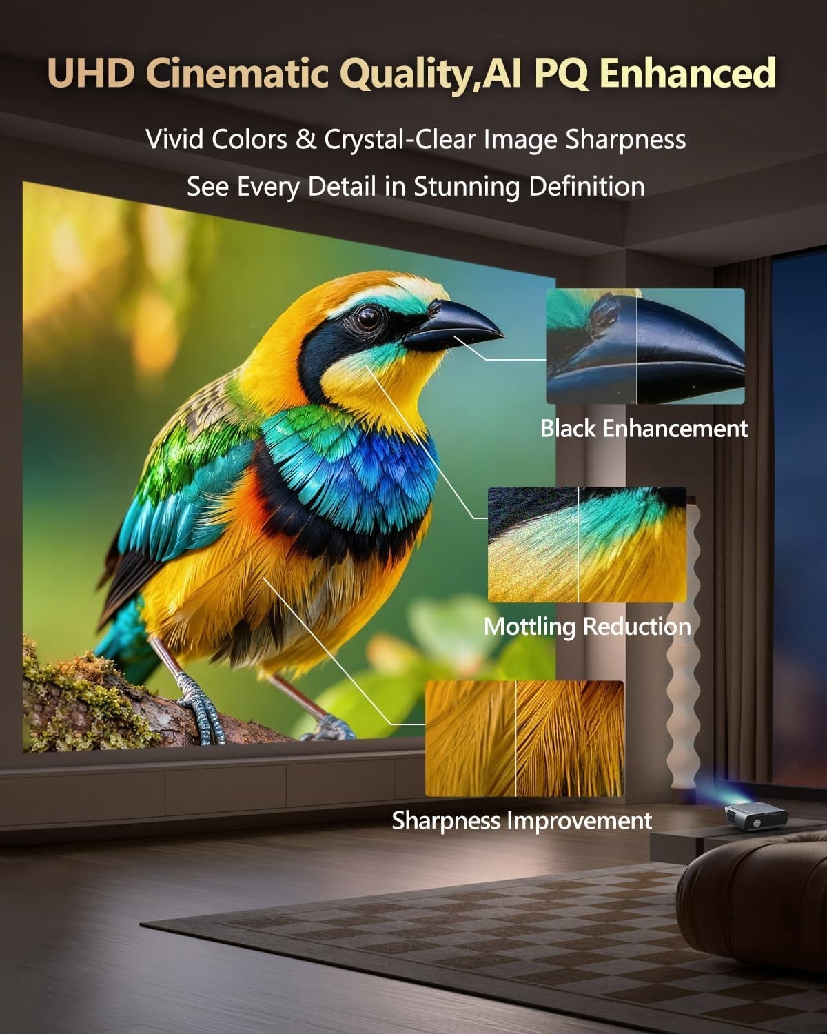 4K Smart Projector 2400 ANSI Google TV WiFi 6 Bluetooth HDR