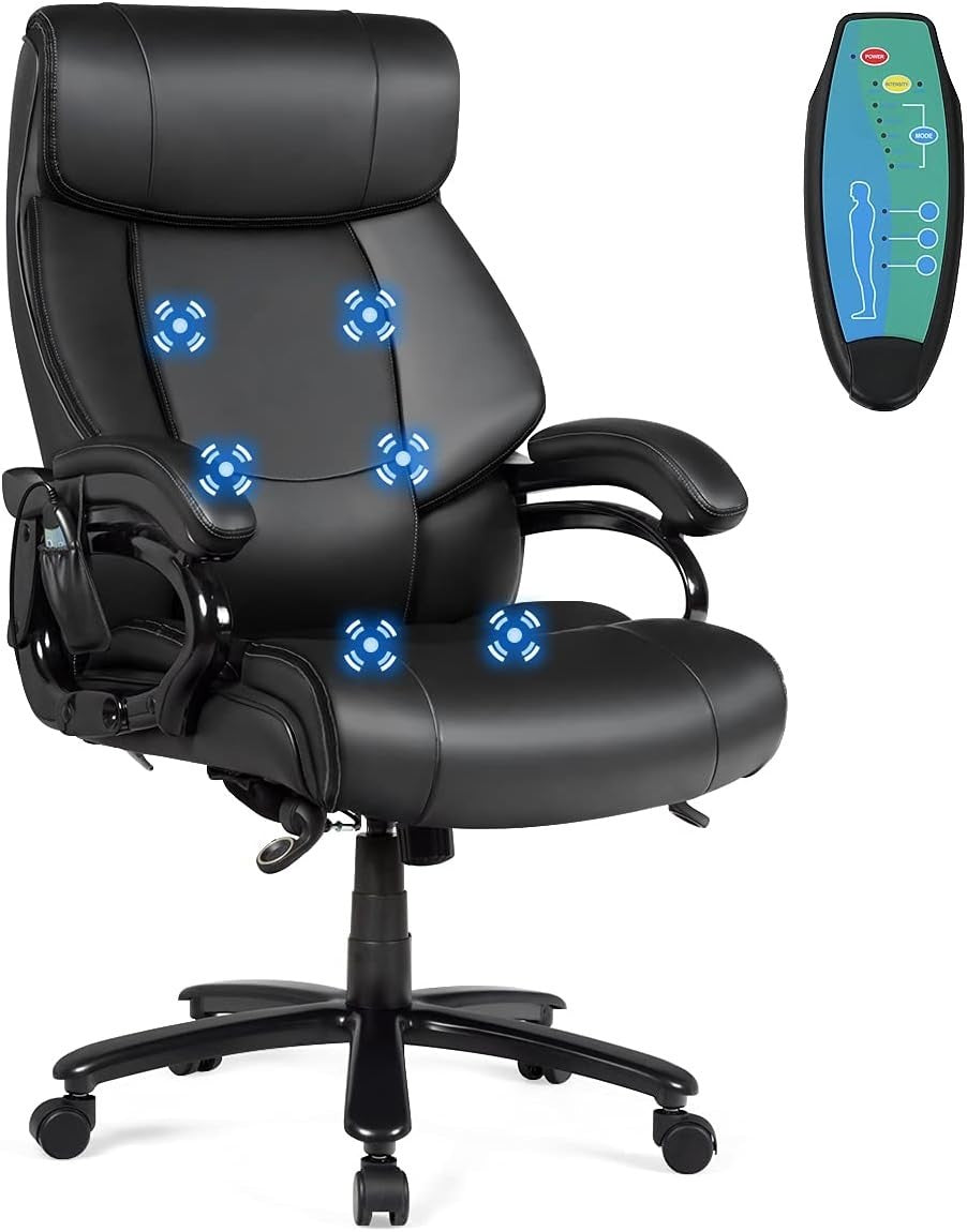 Big & Tall Massage Office Chair 400lbs PU Leather Swivel Recline Adjustable