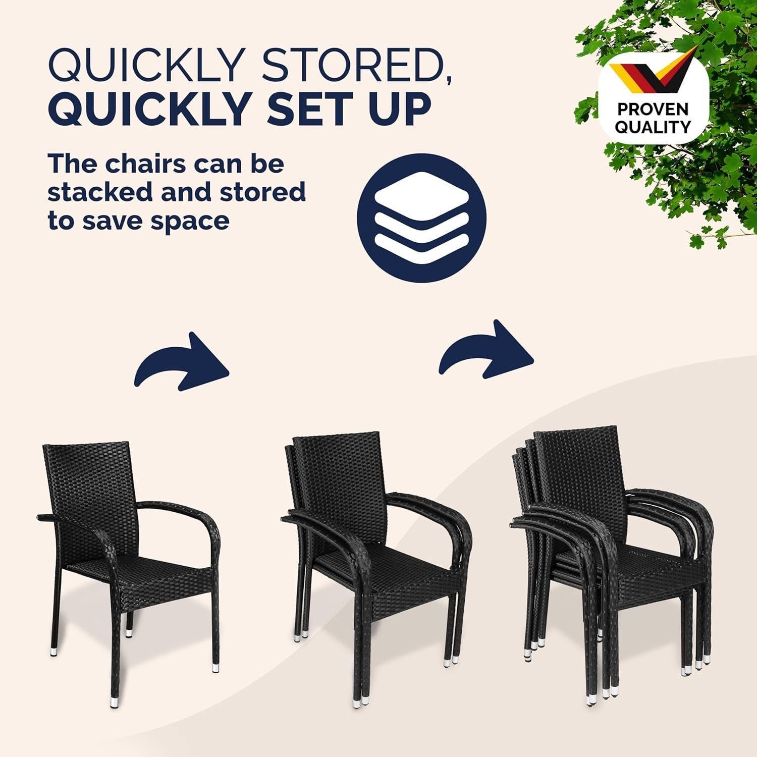 Outdoor Rattan Armchairs Set of 4 Stackable Weatherproof Patio Chairs Black