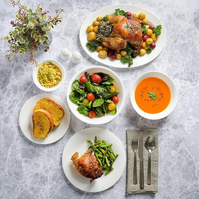 36pc Dinnerware Set Break & Chip Resistant Opal Glass Plates Bowls Cups
