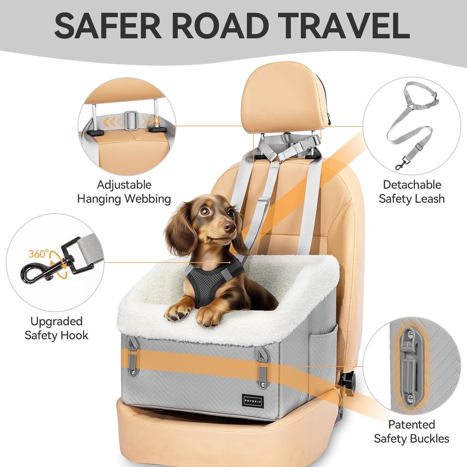 Dog Car Seat Booster Waterproof Pet Travel Bed Safety Harness 30lb