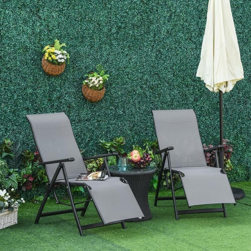 Set of 2 Reclining Folding Steel Chaise Lounge Chairs Garden Patio