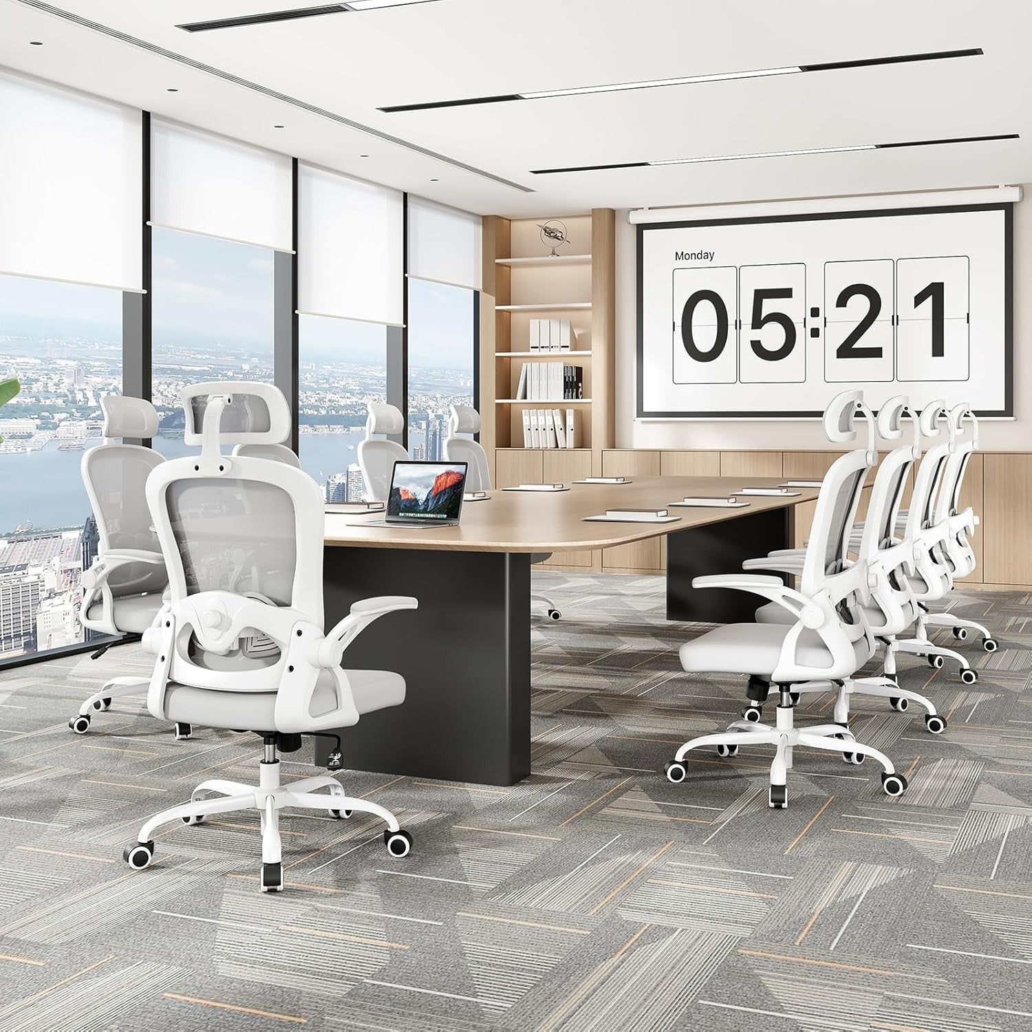 White Ergonomic Office Chair Headrest Lumbar Support Recliner Desk Seat