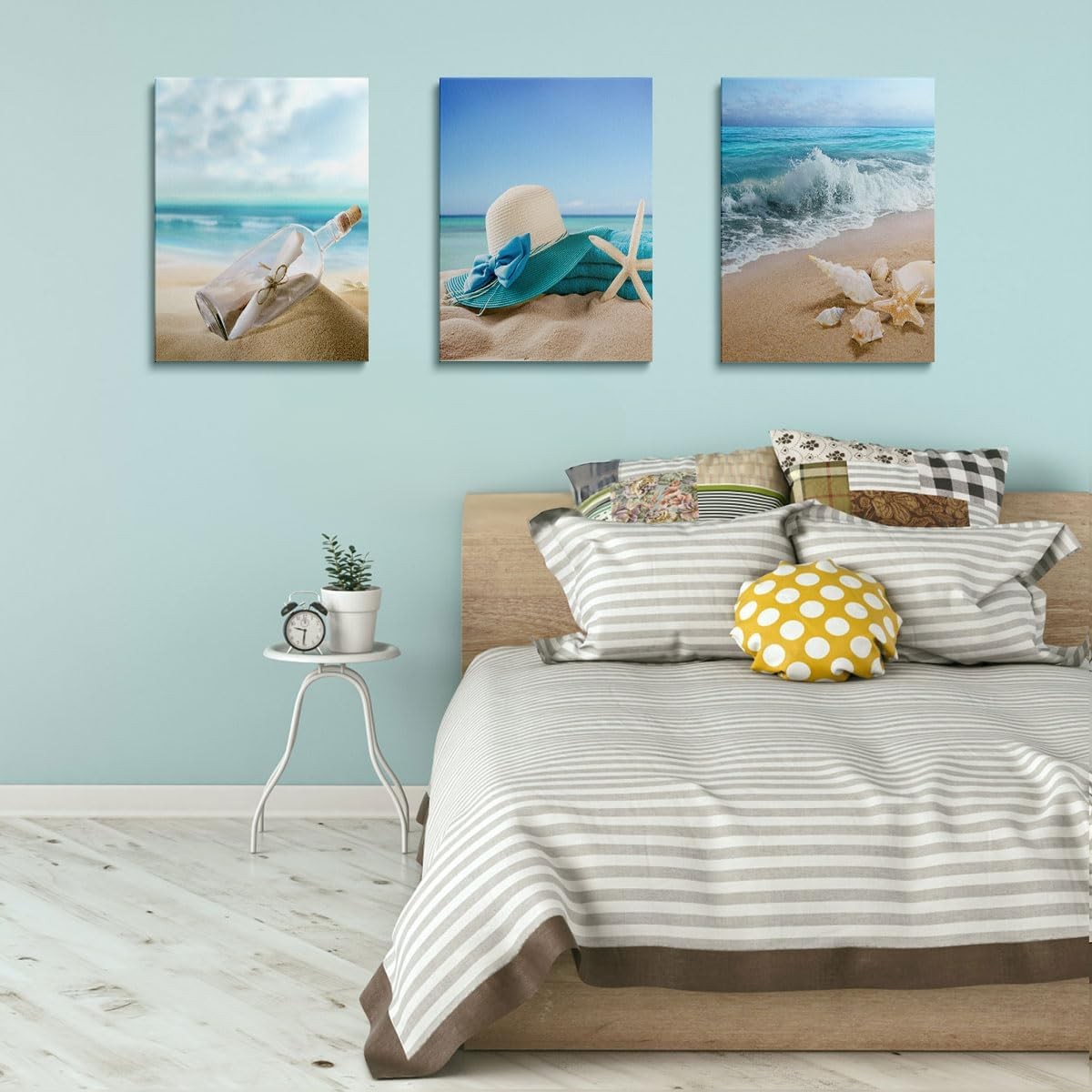 Framed Beach Canvas Wall Art Set of 3 16x12 Coastal Decor