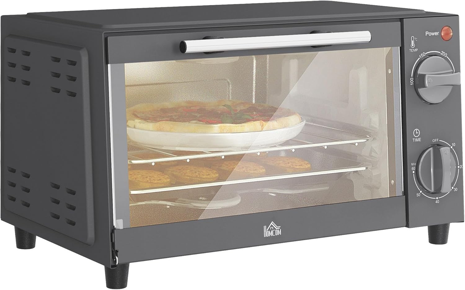 9L Mini Countertop Oven 750W Adjustable Temp Timer Grey