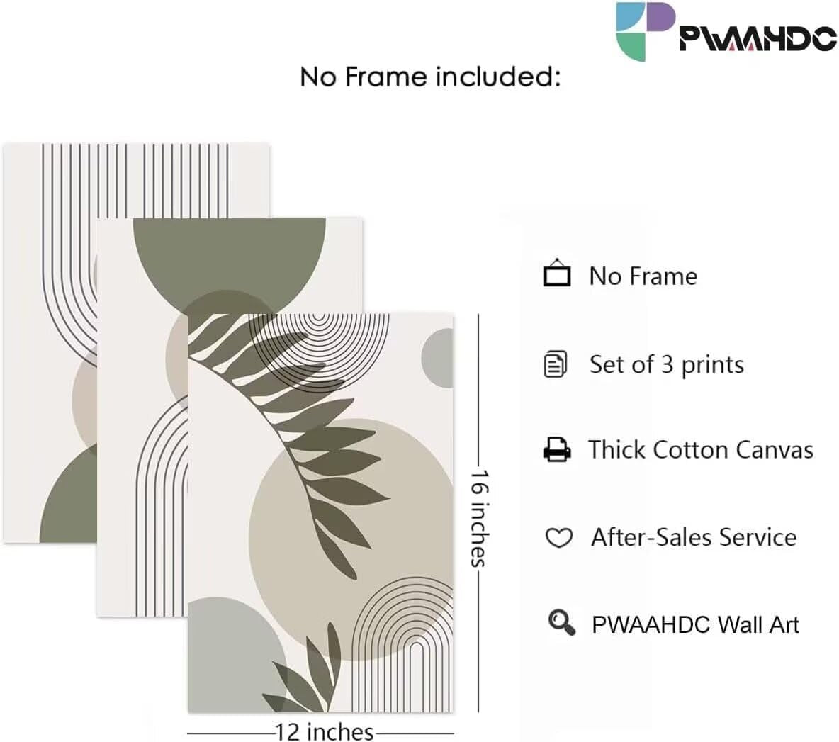Sage Green Boho Wall Art Set of 3 Canvas Prints Modern Bedroom Decor