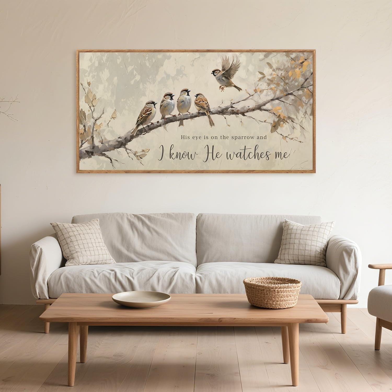 Christian Wall Art His Eye Is on the Sparrow Bible Verse Framed Canvas 20x40