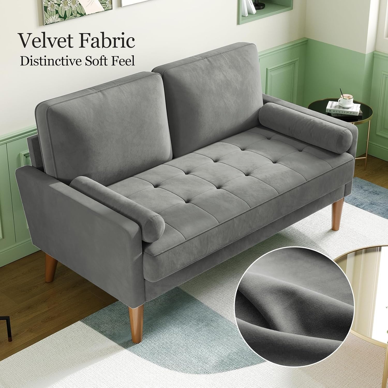 Modern Grey 2 Seater Velvet Sofa Small Couch for Lounge Bedroom Office