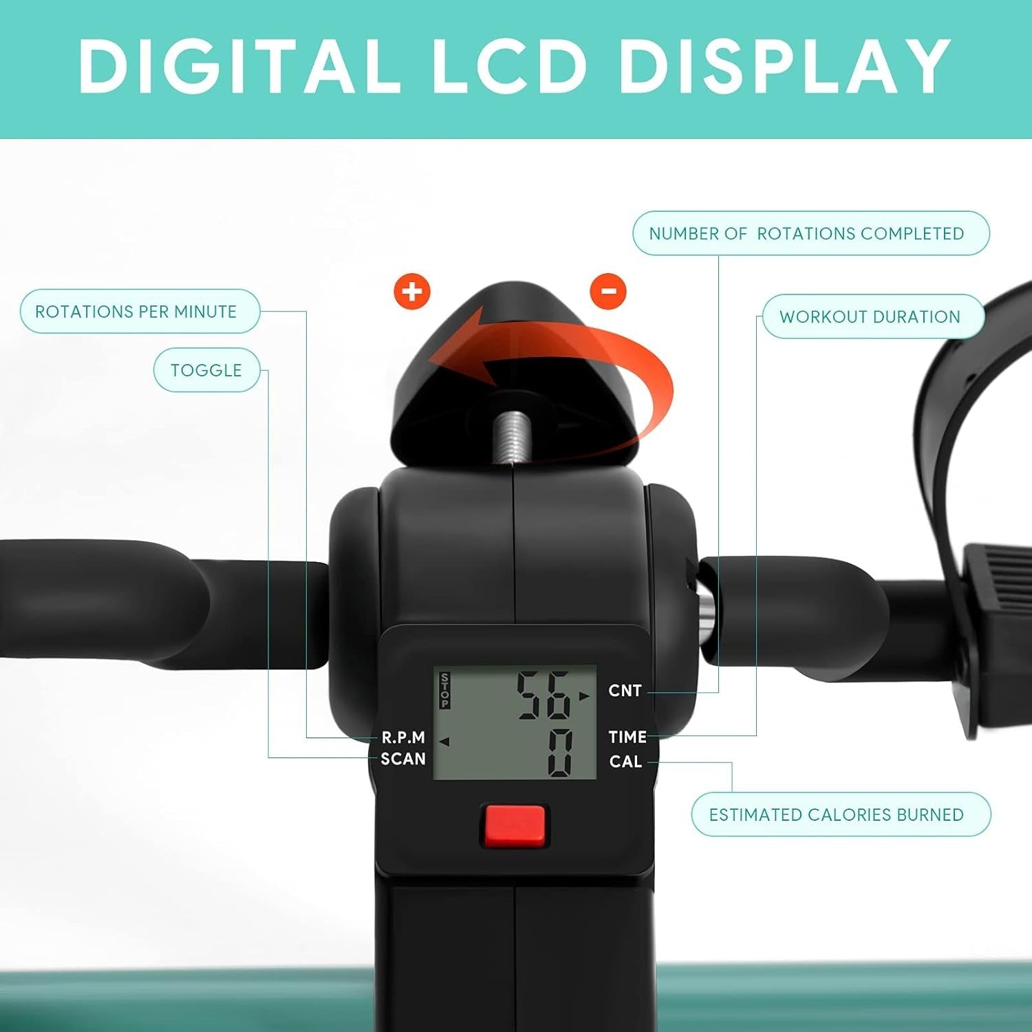 Folding Mini Pedal Exerciser LCD Adjustable Resistance Arm Leg