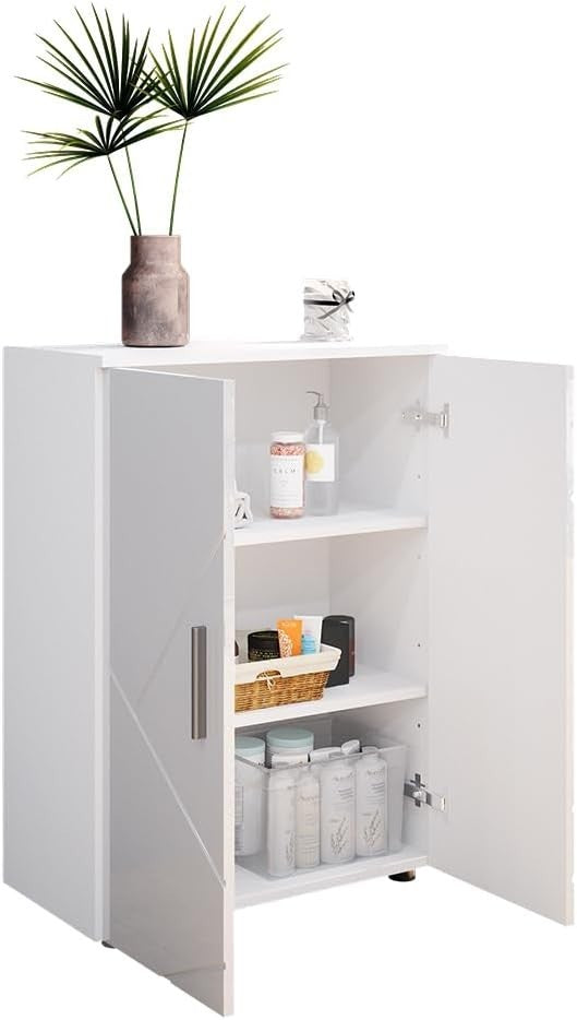 Lockable High-Gloss White Cabinet with 2 Doors, Easy-Clean & Durable, 60x81x30 c