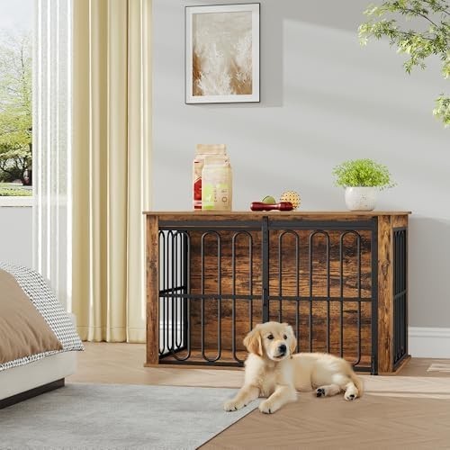 HEXCELEN Dog Crate Furniture Brown – Indoor Small/Medium Dog Cage & Side Table