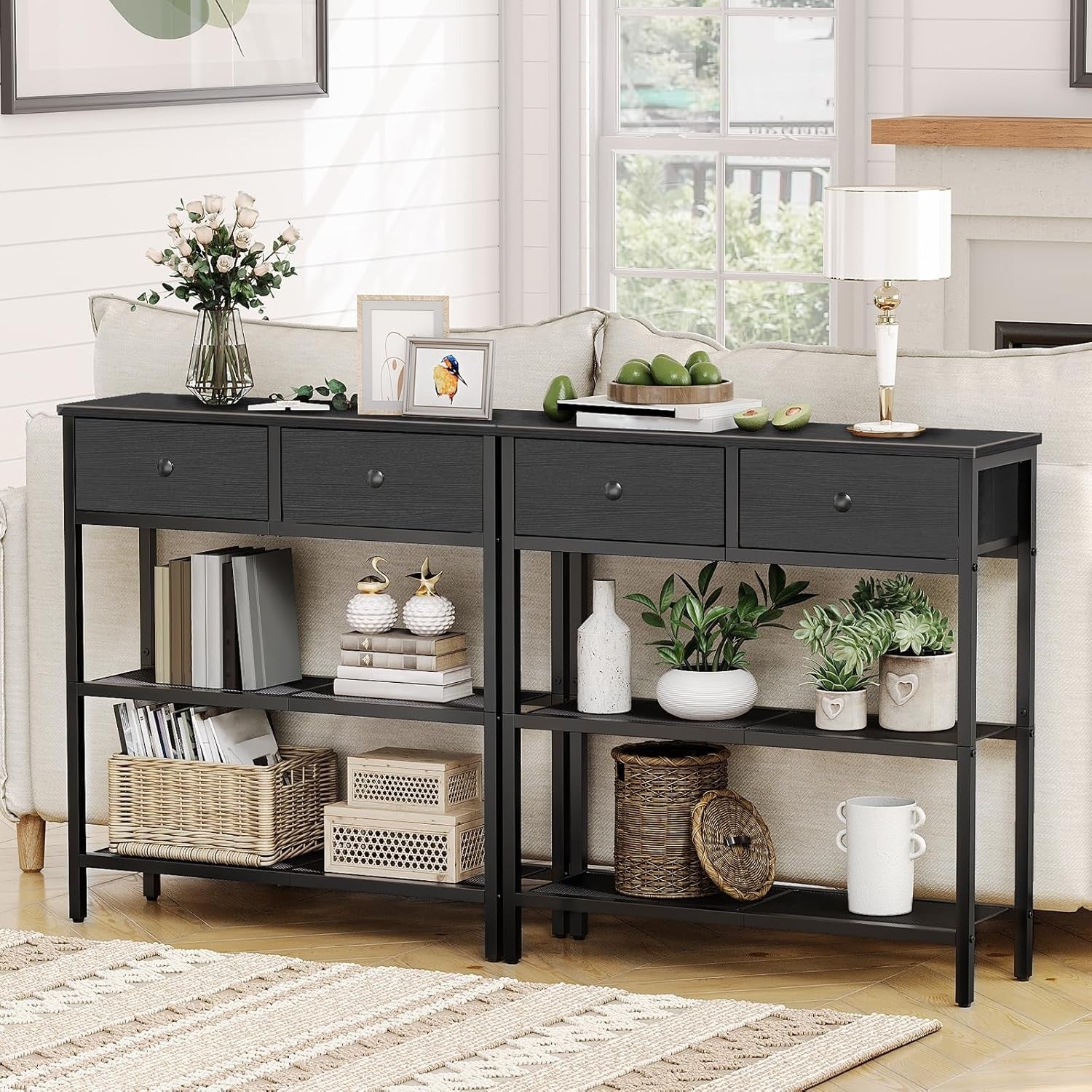 Slim Console Table with 2 Drawers, Storage Shelves, Compact Hallway & Living Roo