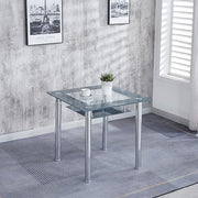 Glass Dining Table 105x70cm Modern Rectangular Grey with Lower Shelf