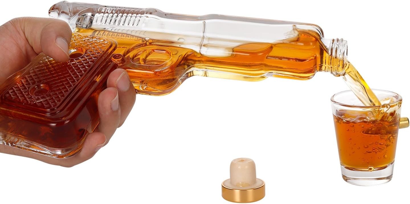 Gun-Shaped Whiskey Decanter Set with 2 Glasses & Opener | 250ml Gift Set
