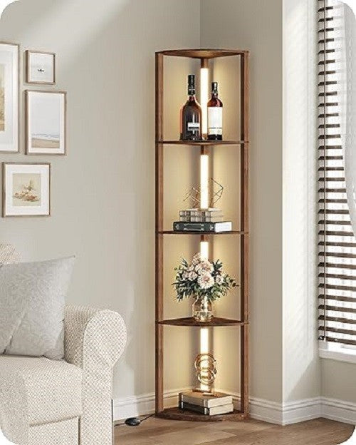 Corner Floor Lamp with Shelves Dimmable LED 4 Tier Wooden Standing Light