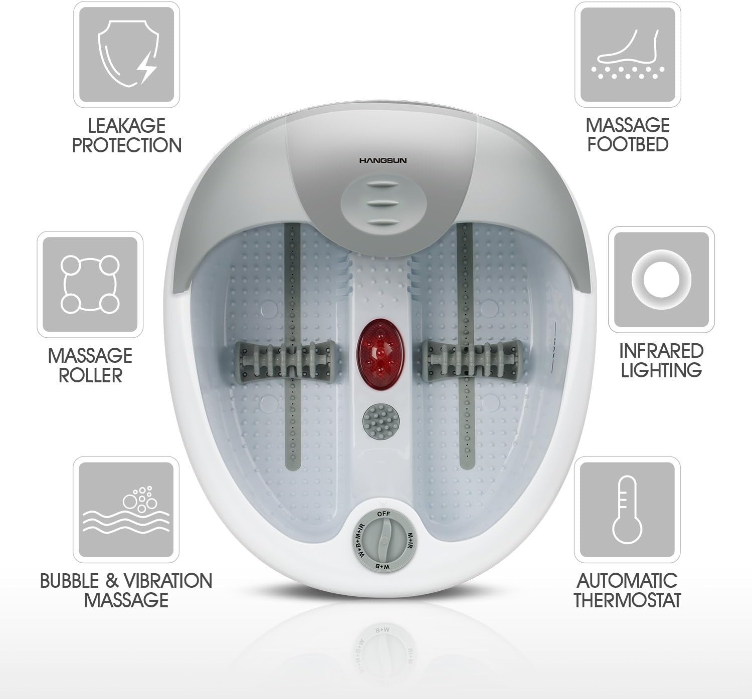 Hangsun Foot Spa Bath Massager Bubble Vibration Infrared Heat Rollers Home
