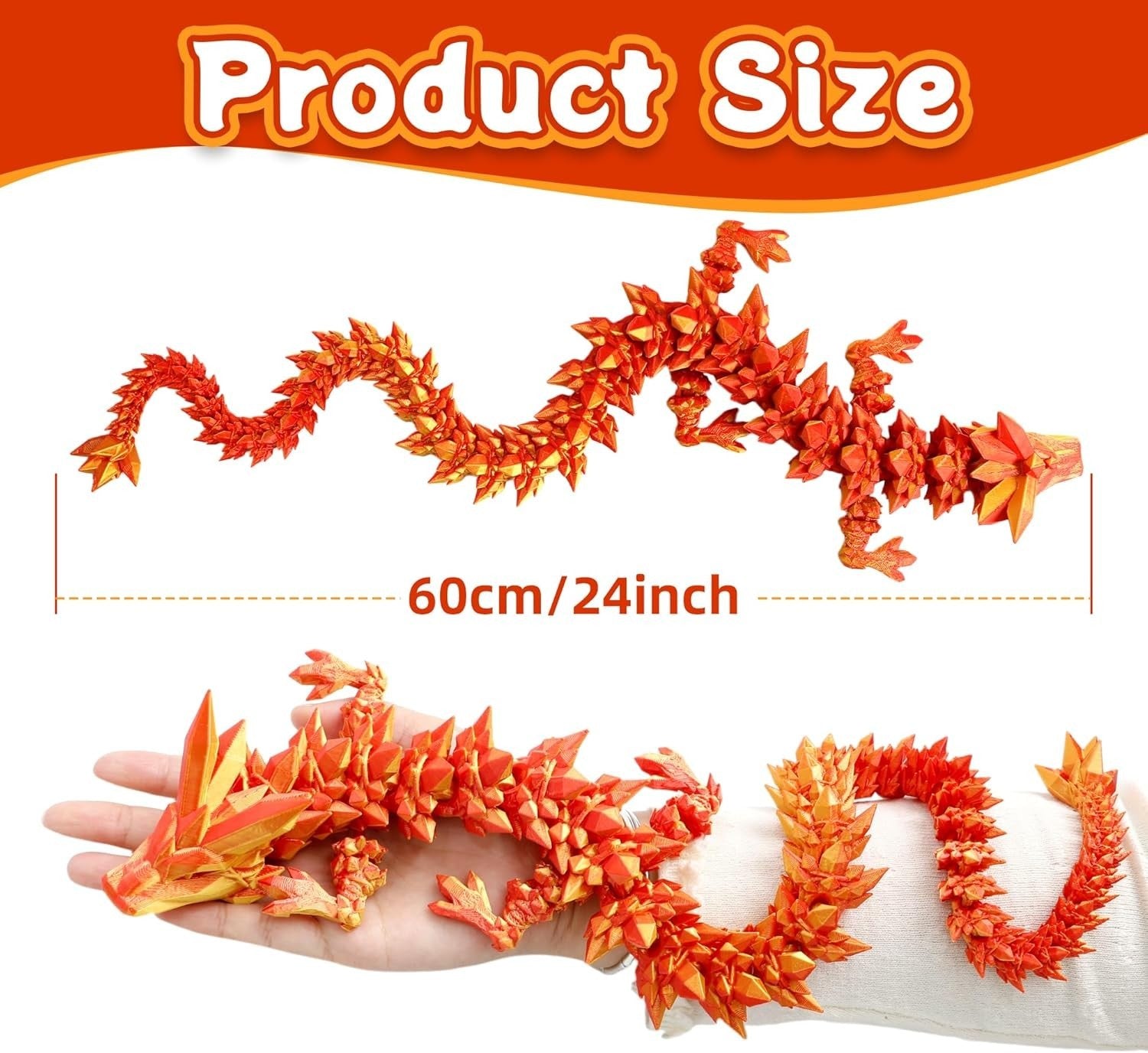 24in Red & Gold Pearly Articulated 3D Printed Dragon Fantasy Fidget Figure