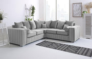 Luxury Silver Velvet 5 Seater Corner Sofa Set with Cushions & Chrome Feet