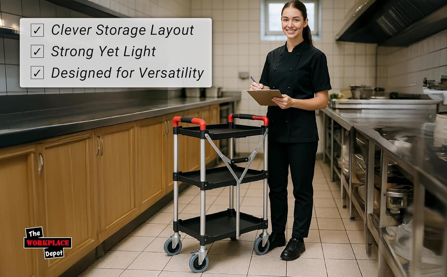 3 Tier Folding Service Cart Heavy Duty Utility Trolley Lockable Wheels