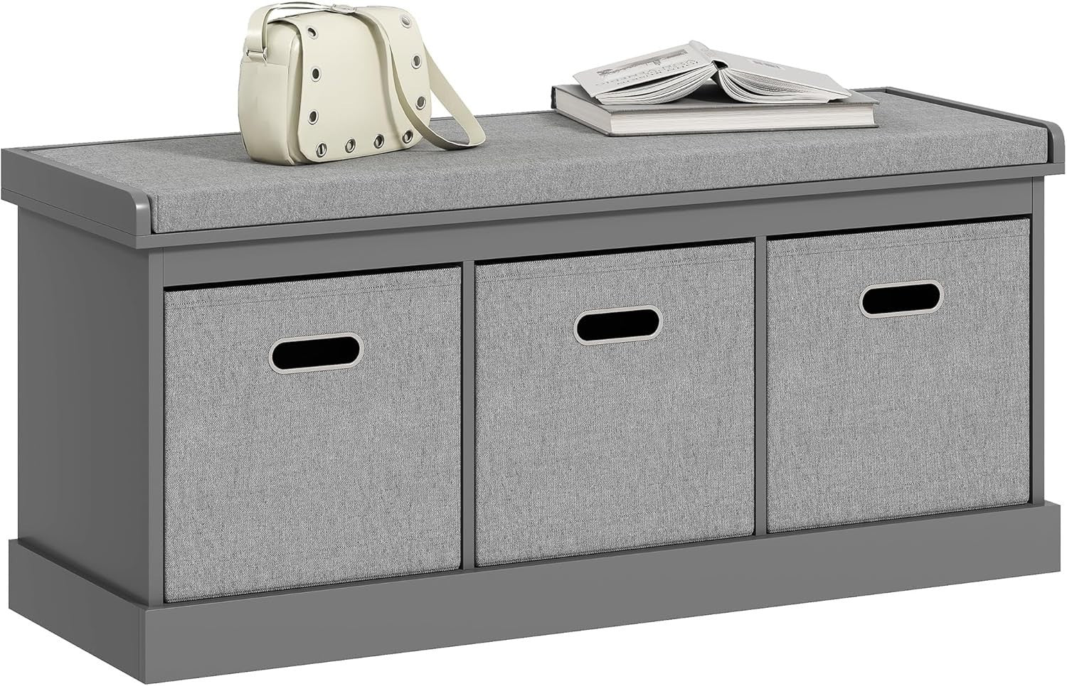 Grey 3-Drawer Shoe Storage Bench with Cushion Seat – Modern 105cm Hallway