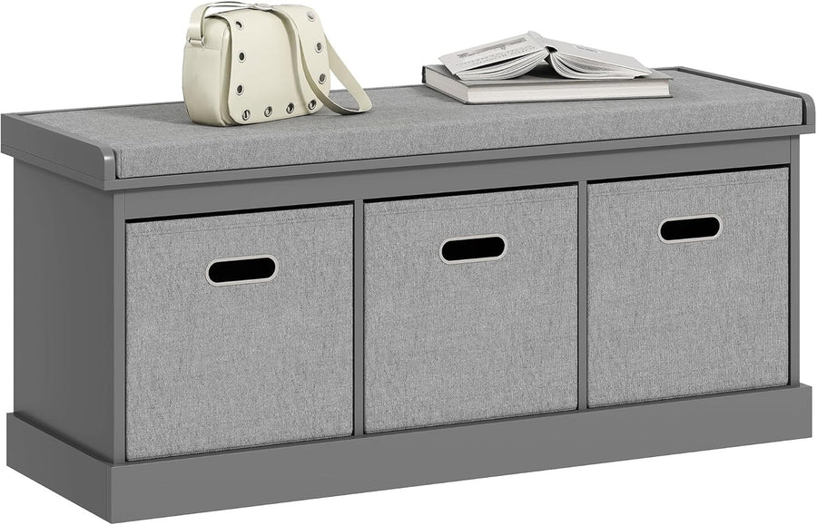 Grey 3-Drawer Shoe Storage Bench with Cushion Seat – Modern 105cm Hallway