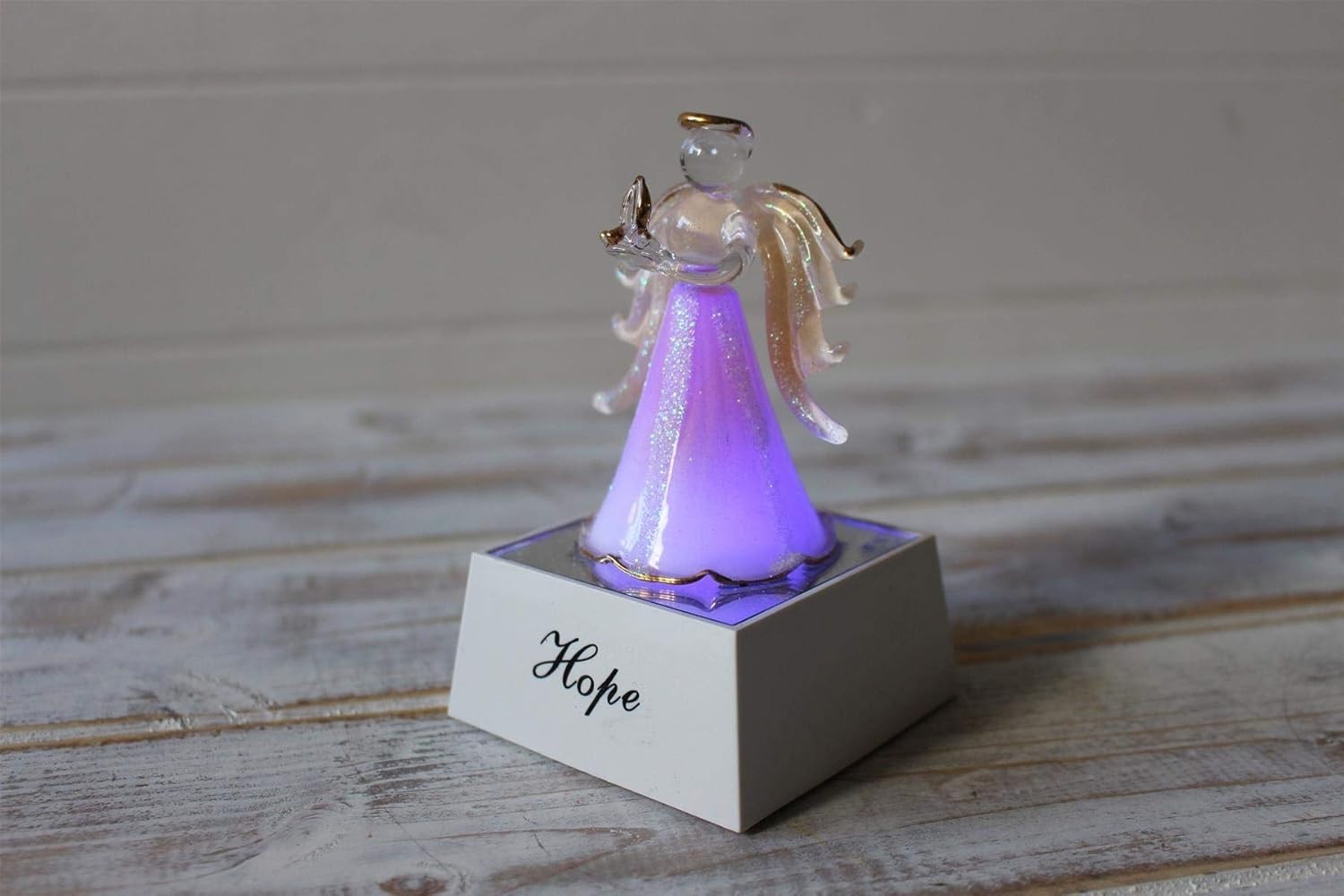 Light Up Crystal Glass Angel Ornament Hope LED Figurine Gift Home Decor