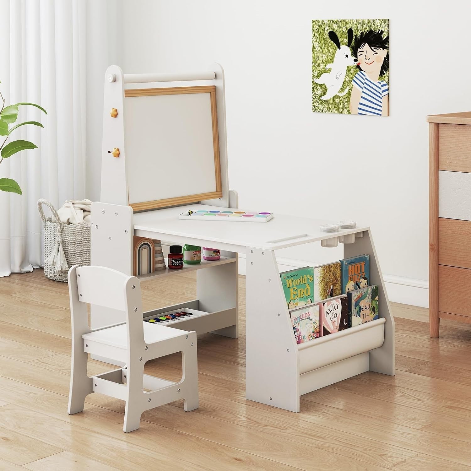 Kids Art Table & Chair Set with Double-Sided Easel, Paper Roll & Storage – Toddl