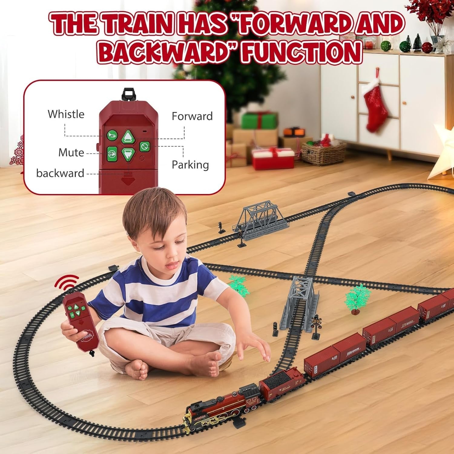 Remote Control Steam Train Set with Smoke, Lights & Sound for Kids 3+