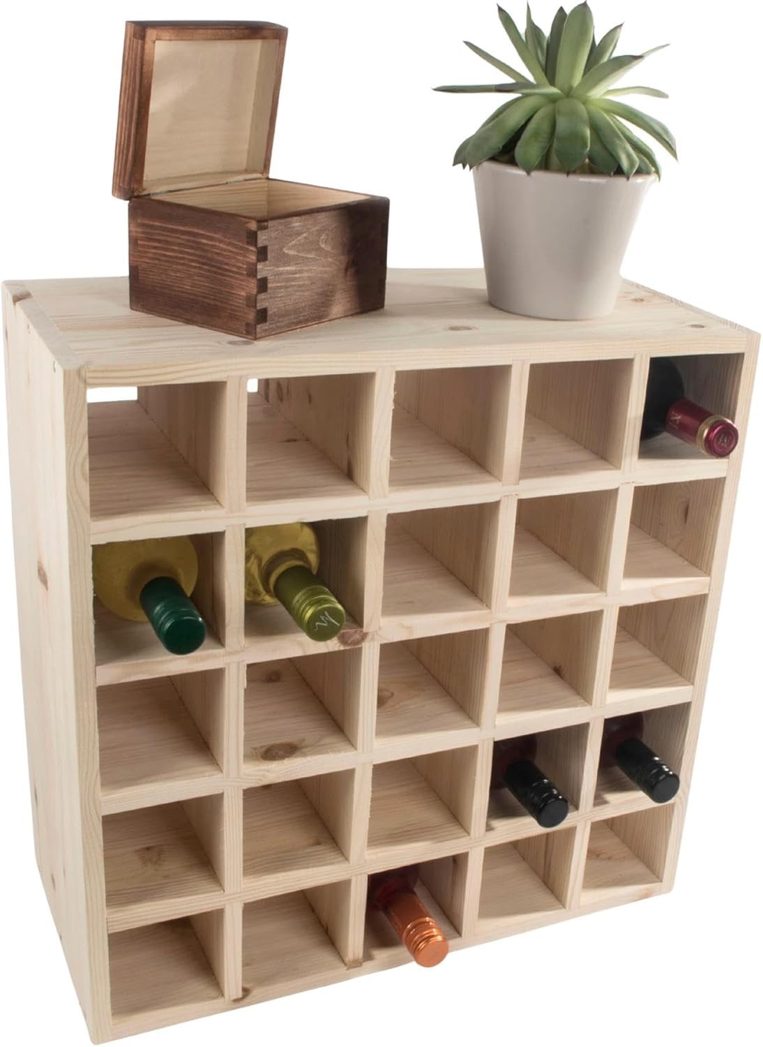 Solid Pine Wine Rack 25 Bottle Storage Free Standing Rustic Display Unit