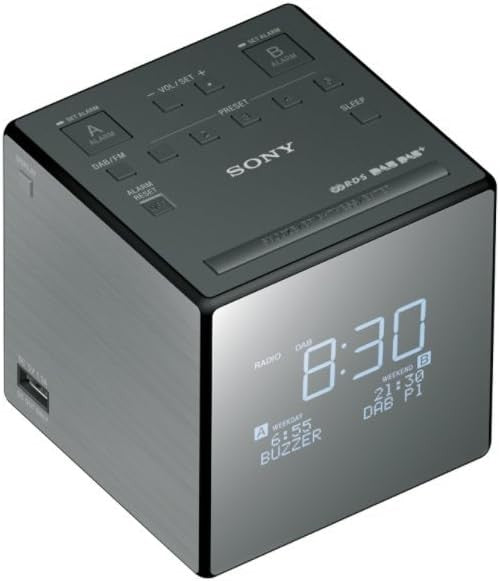 Grey DAB DAB+ FM Clock Radio Dual Alarm USB Charger Digital Display
