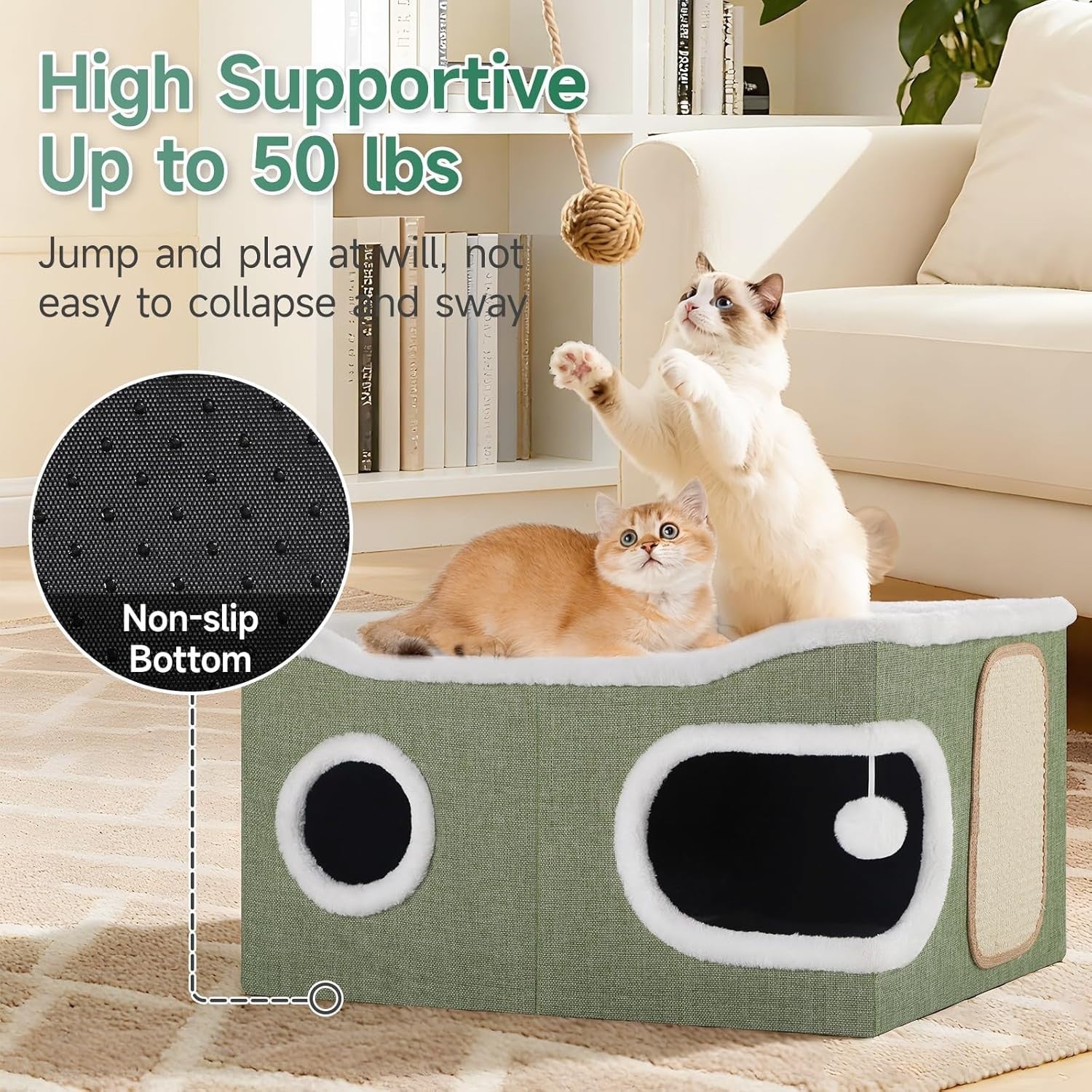 Extra Wide 2 Layer Cat Cube House Foldable Cave w Scratch Board Green