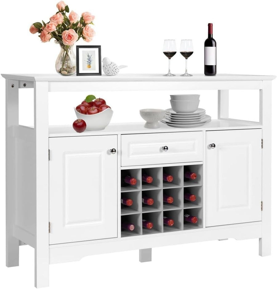 White Wooden Sideboard Buffet Cabinet Wine Rack Bar Drawer Storage