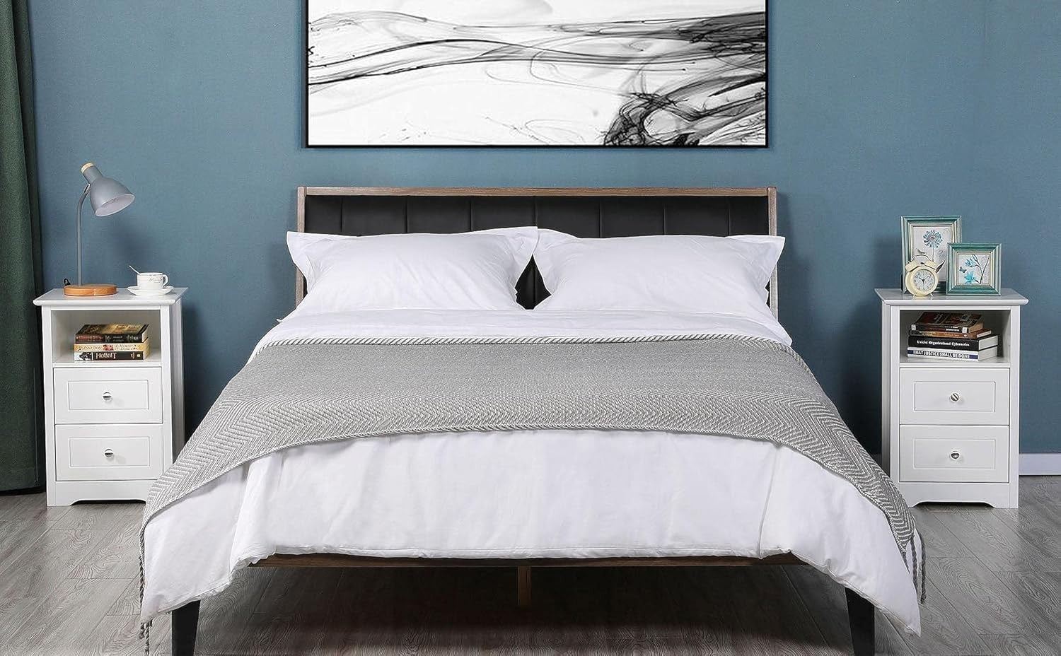 White Bedside Table with Drawers & Shelf – Modern Nightstand for Bedroom