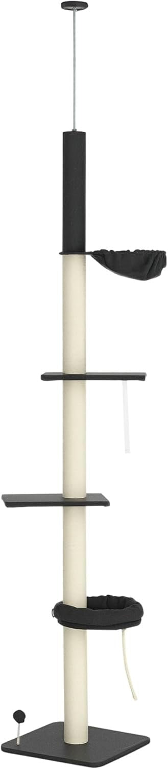Floor to Ceiling Cat Tree 5 Tier Adjustable Climbing Tower with Hammock