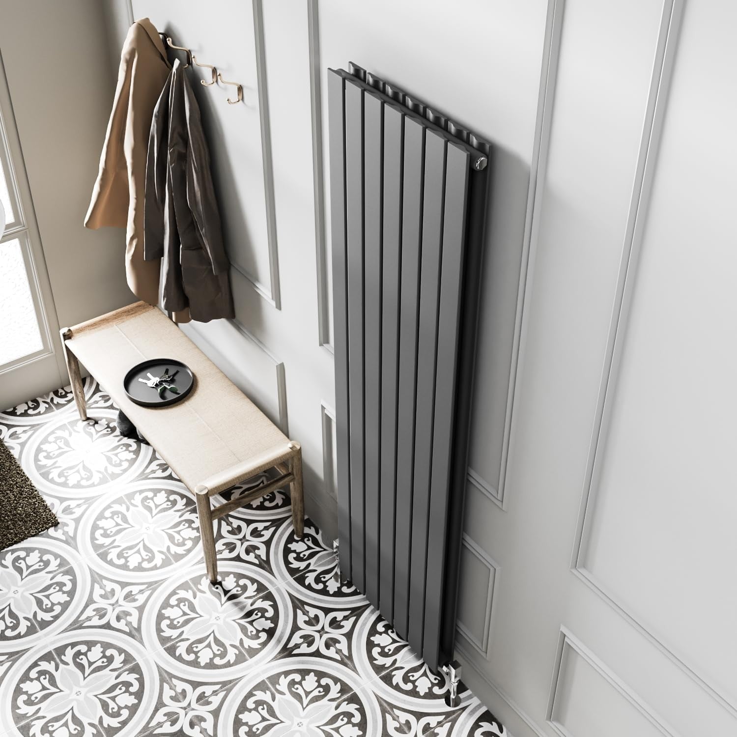 Vertical Anthracite Grey Radiator 1600x475mm Double Panel High Heat Output