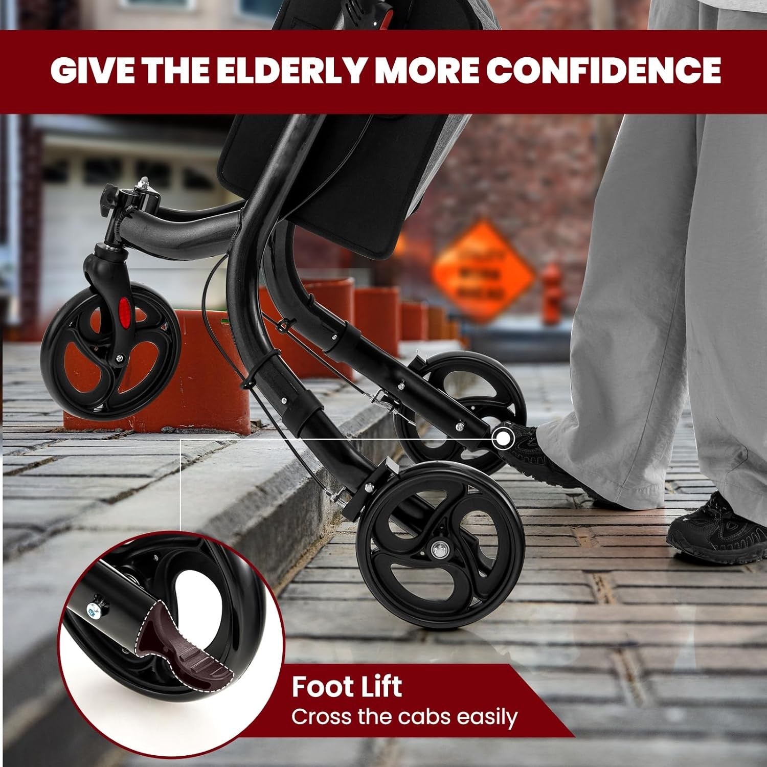 3 Wheel Folding Rollator Walker Lightweight Adjustable Mobility with Brakes