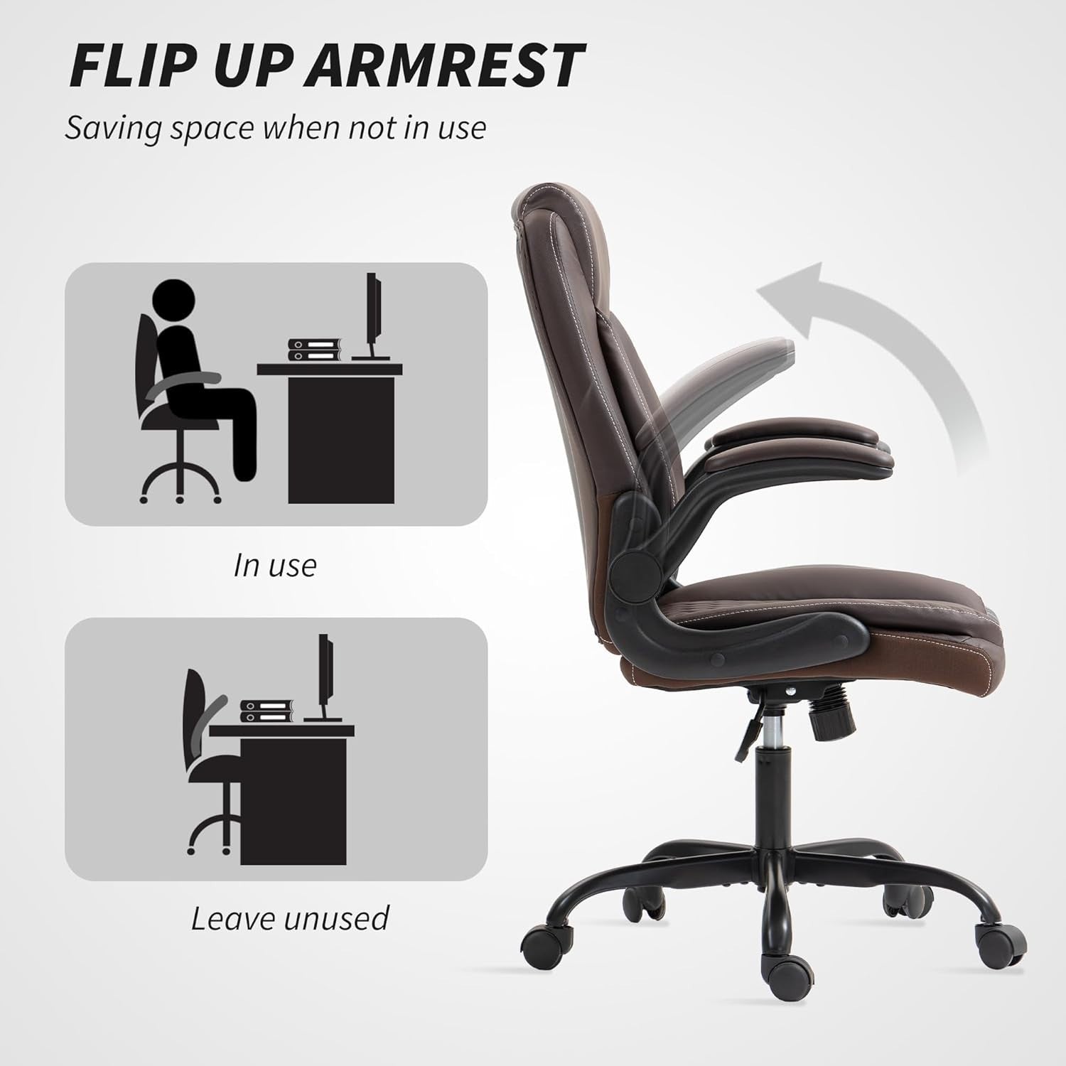 Ergonomic Brown Faux Leather Office Desk Chair Adjustable Swivel Rolling