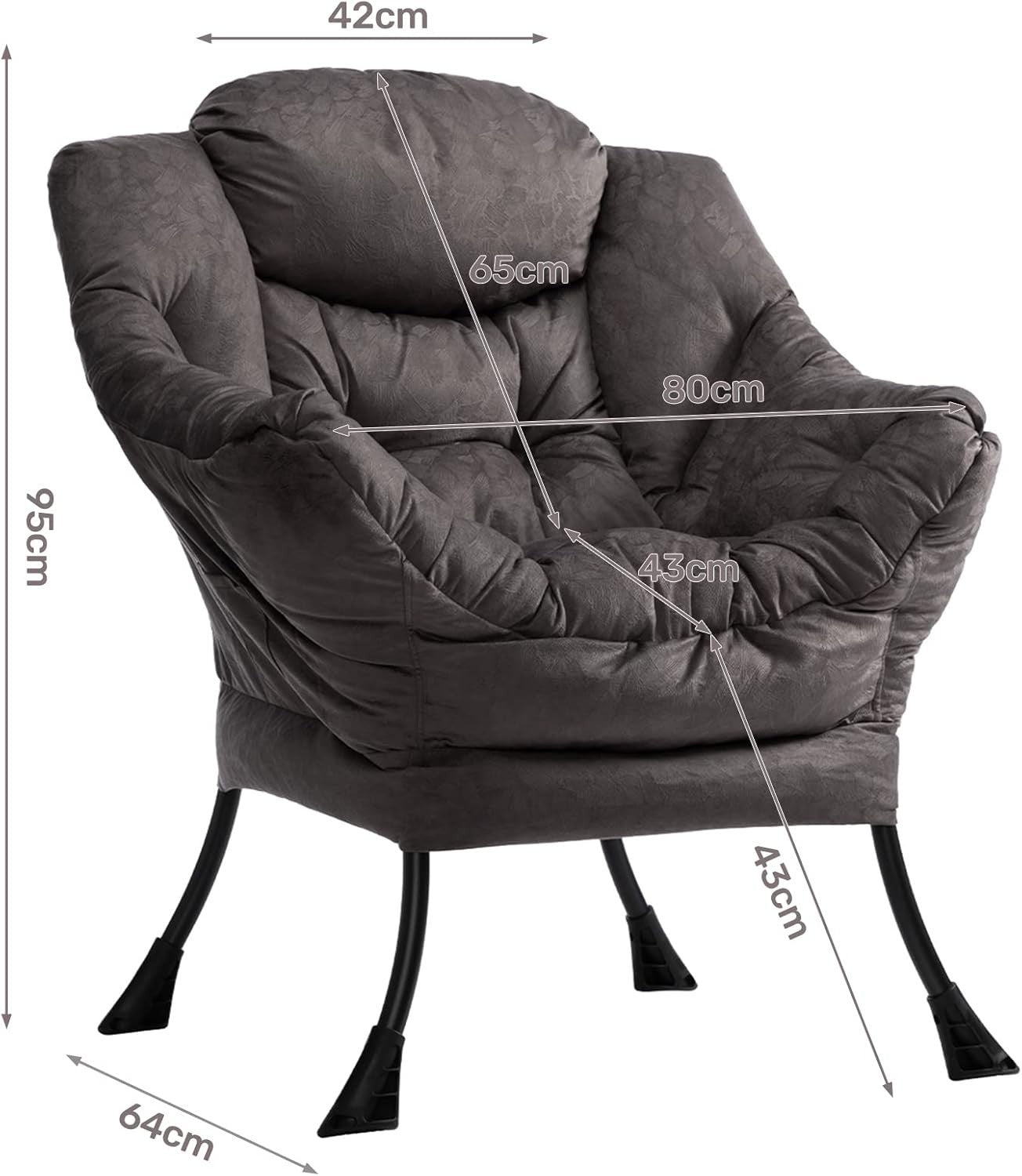 Grey Brown Velvet Armchair Lounge Chair Reading Chair Living Room Sofa Accent