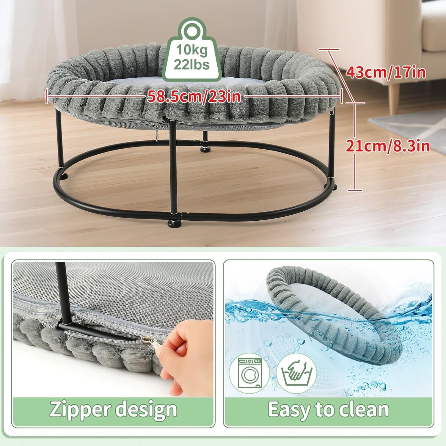 Elevated Cat Bed Raised Pet Hammock Sofa Metal Frame Washable Cushion