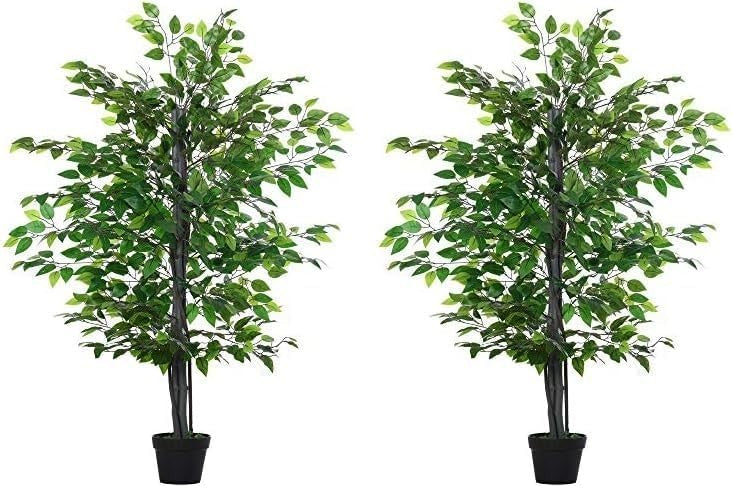 Set of 2 145cm Artificial Banyan Trees Potted Faux Indoor Outdoor Home Decor