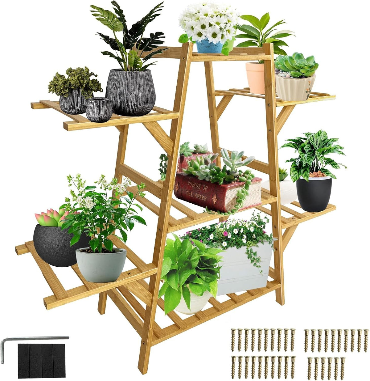5 Tier Bamboo Plant Stand Indoor Outdoor Corner Shelf Multi-Level Flower Rack