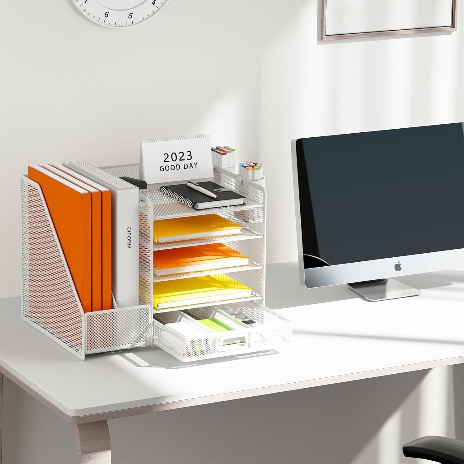 5 Tier Desk Organiser File Holder Paper Tray Drawer Pen Storage White