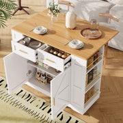 White Kitchen Island Cart with Foldable Worktop, 2 Drawers & Storage Racks