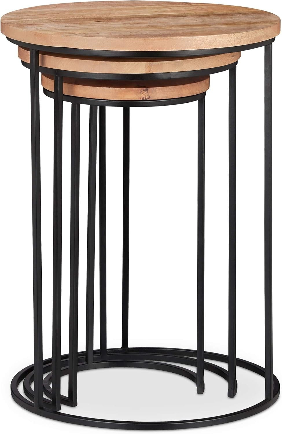 End Table Set of 3 Black Modern Round Wood/Metal Nesting Tables Home Decor