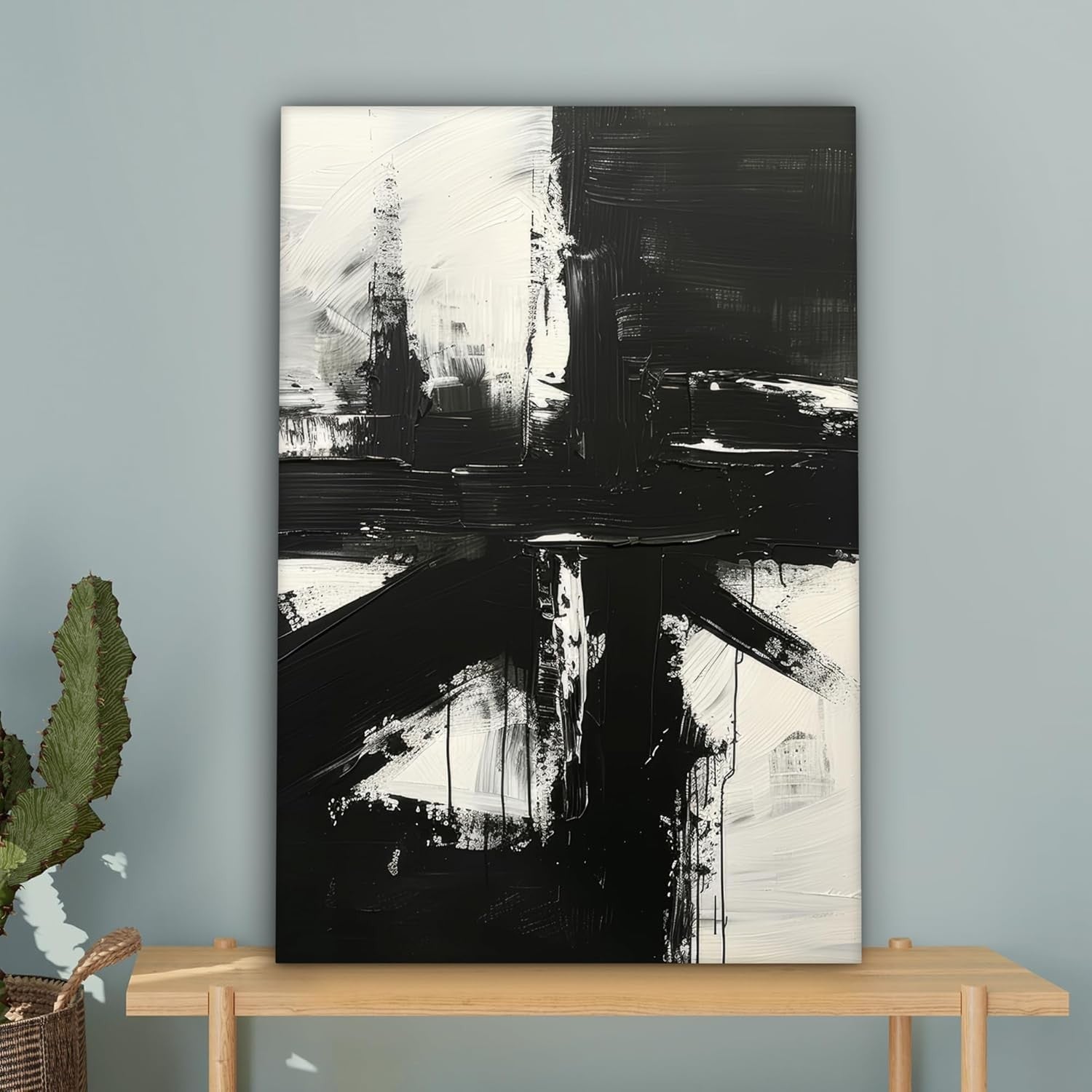 Abstract Black White Canvas Wall Art 40x60cm Modern Framed Print
