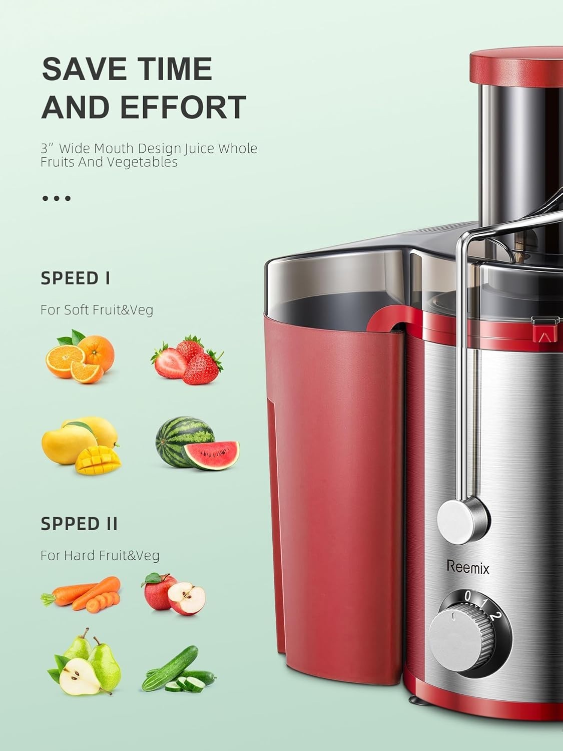 800W Centrifugal Juicer 3in Wide Mouth 2 Speed Whole Fruit